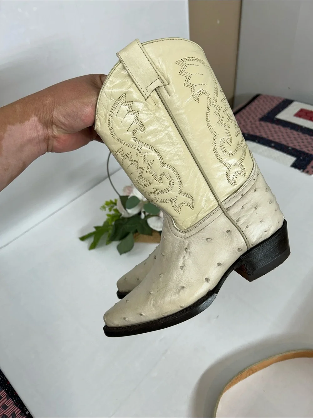 Kids  set Cream Western Ankle Boots with Pointed Toe